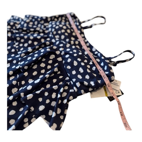 Island Escape Women's Triple Tiered Tankini Top in Navy Blue & White Polka Dots - Picture 10 of 16